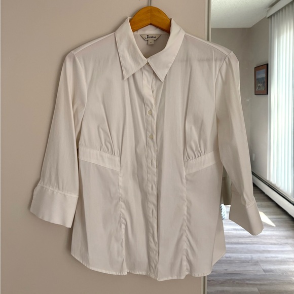 Jessica Tops - Jessica White Collared Button-Up Blouse / Y2K